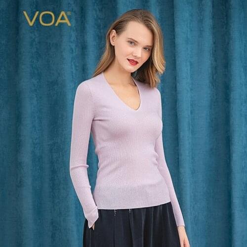 VOA 60 worsted pure cashmere peach-shaped collar long sleeve mid-rise slim pullover cashmere sweater RB1080