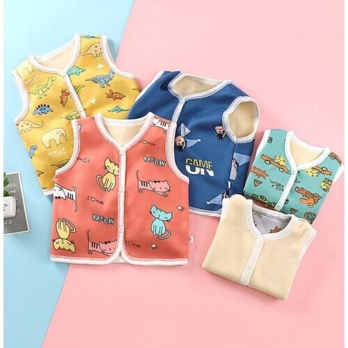 1-5Y Autumn Winter Newborn Boys Girls Sleeveless Vest Jacket Cartoon Kids Velvet Coat Kids Warm Vest Outwear Clothes
