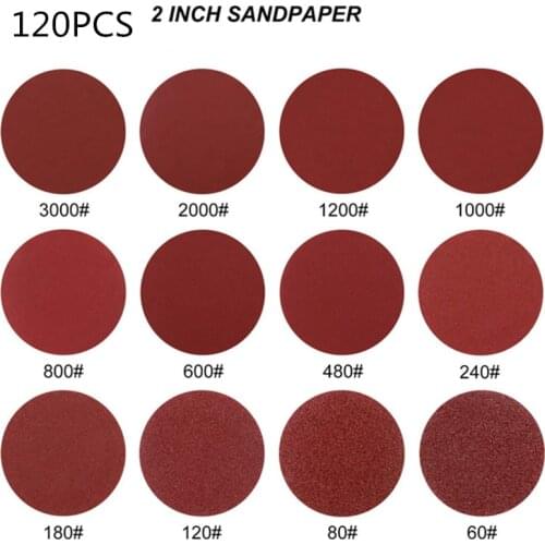 120pcs 2Inch 60-3000 Grit Round Shape Sanding Discs Buffing Sheet Sandpaper Sander Polishing Pad Woodworking Dremel Accessories
