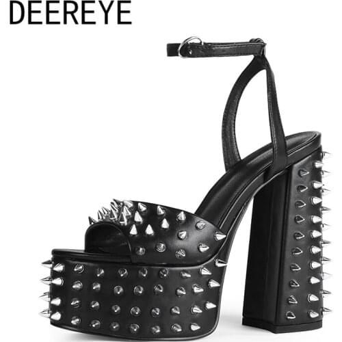 15.5cm Ankle Strap Glitter Buckled Peep Toe Women Platform Supper High Heel Block Sandals With Rivet Wedge Ladies Dress Shoes