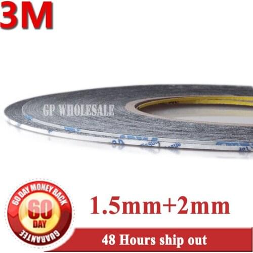 2 rolls (1.5mm/2mm)*50M Strong Adhesive 3M Black Double Sided Glue Sticker for Samsung Galaxy Nokia Touch Screen LCD Dispaly
