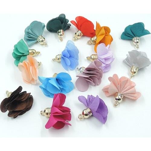 20pcs/lot new arrival 3cm small silk tassel for earrings necklace jewelry making charms diy frabic flower tassels with gold cap