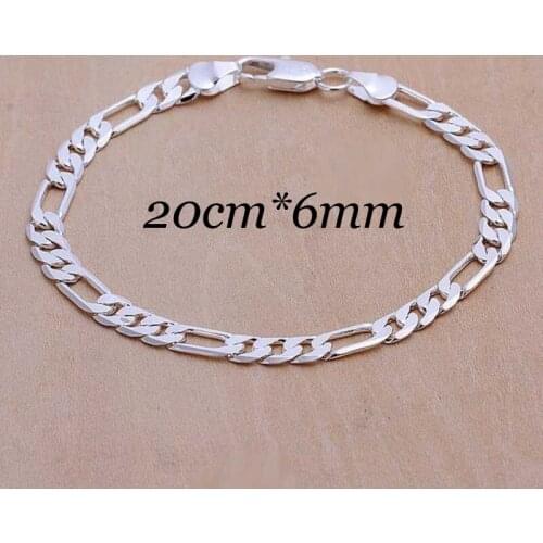 20pcs Fashion 925 Silver jewelry Men jewelry 6MM bracelets Chain jewelry wholesale bracelet Free shipping