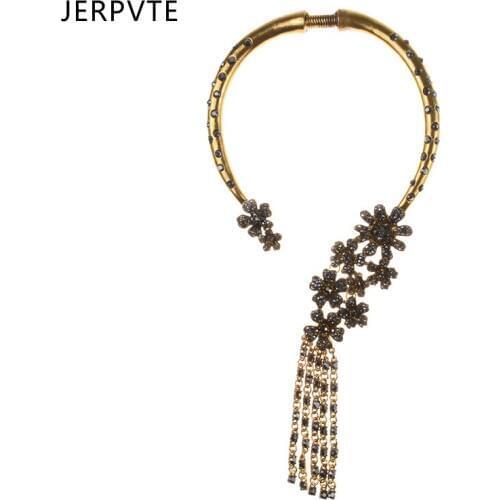 JERPVTE 2018 Vintage Long Tassel Collar Jewelry Necklace Chunky Gem Crystal Long Choker Statement Necklace For Women Wholesale