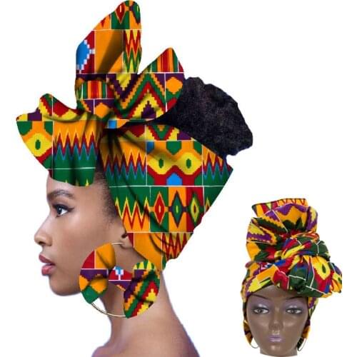 2021 Fashion African Headscarves and Earrings Set Womens African Costume Headwear Wax Ankara Headband Durag turban for women