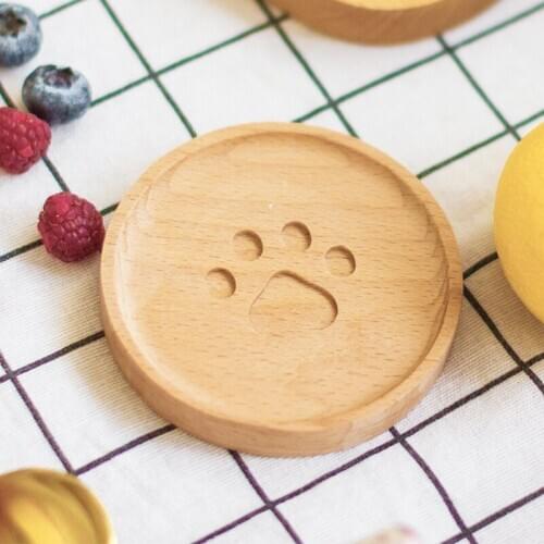 50pcs Cute Cartoon Cat Paw Wooden Coaster Pad Milk Tae Coffee Cup Mat Round Soft Wooden Heat-insulated Placemats Home Decoration