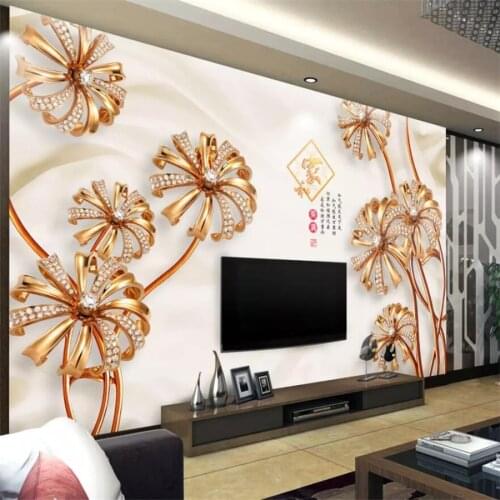 Beibehang Custom wallpaper 3d new Chinese boutique high - end relief flash gold flowers 3d 3d living room background wall paper