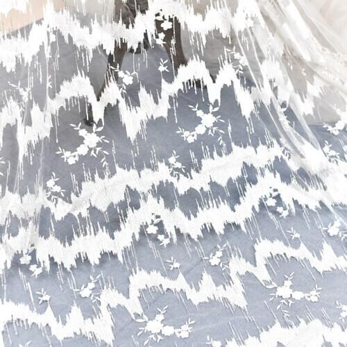 White Embroidery sequins Lace Fabric for wedding dress Embroidered applique party dresses fabrics DIY curtain bridal tulle Lace