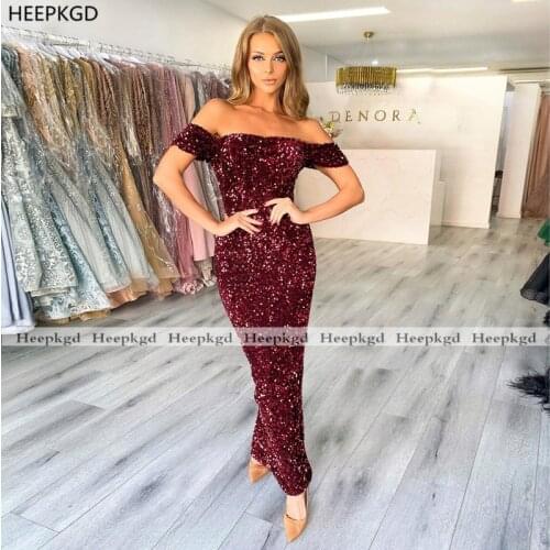 Burgundy Sparkly Short Prom Dresses Off The Shoulder Straight Corset Sequins Wedding Party Gowns Women Formal Prom Dress