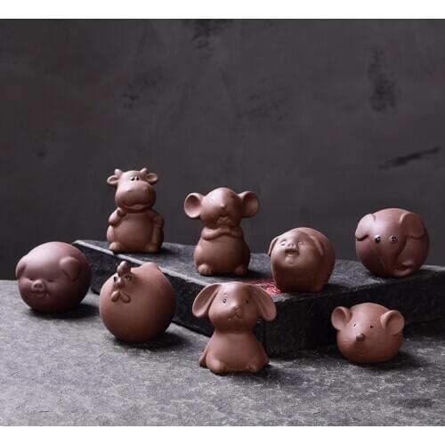 Fingertip Tea Pet Purple Sand Small Ornaments Tea Play Creative Cartoon Tea Set Accessories Non Color Changing Table Animal Doll