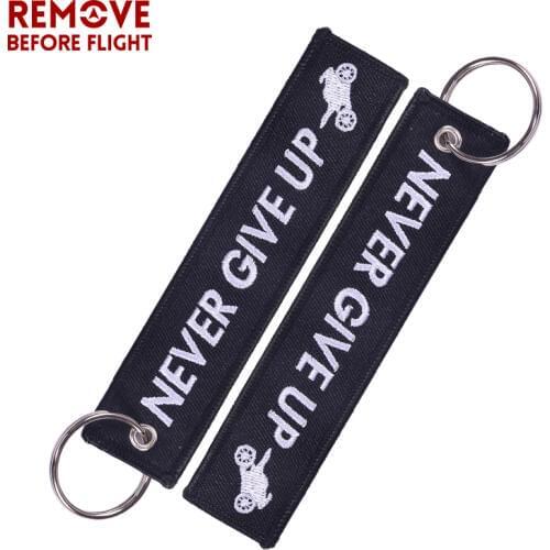 Black Keychains Embroidery Never Give Up Key Chain OEM Car Key Ring Fashion Keychain for Motorcycle Cars llaveros 20 PCS/LOT