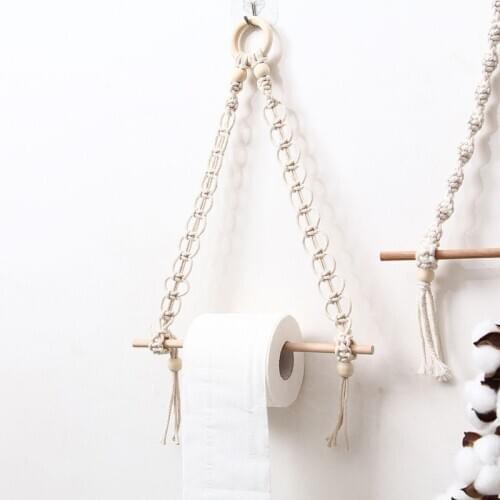 Nordic Macrame Wall Hanging Wooden Stick Toilet Paper Holder Towel Hanger Decor U2JC