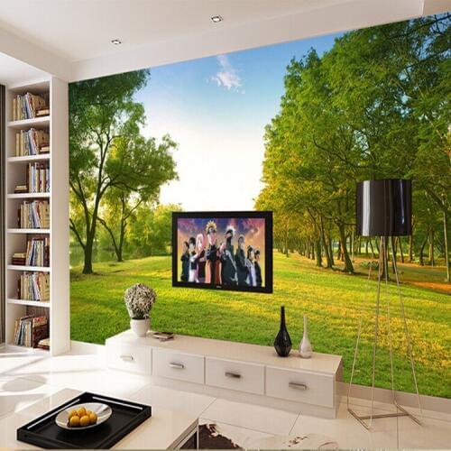 Photo wallpaper 3D stereo wall painting wallpaper living room sofa TV background natural scenery green forest wallpaper mural