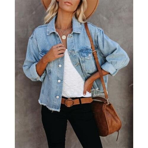 Streetwear Denim Black Zipper Women Jacket Turn Down Collar Button Long Sleeve Patchwork Casual Female Tops Clothes 2021