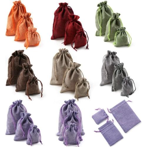 New (3 SIZE) 100 pcs/lot Linen Bag Pouch Jute Sack Gift Bags Drawstring Bag Jewelry Christmas Gift Pouch For Home Party Storages