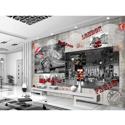 Custom retro wallpaper mural red London bus for the living room TV wall vinyl wallpaper Papel de bedroom parede