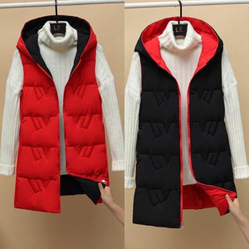 New 2021 Winter Vest Women Coat Female Long Fashion Hooded Vests Lady Sleeveless Clothing Outerwear Slim Red