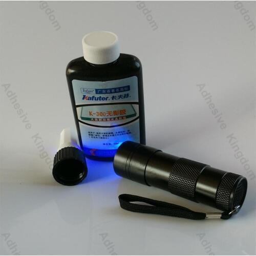 NEW 50g kafuter K-300 UV glue+portable UV flashlight uv curing adhesive Acrylic Transparent plastic Acrylic adhesive