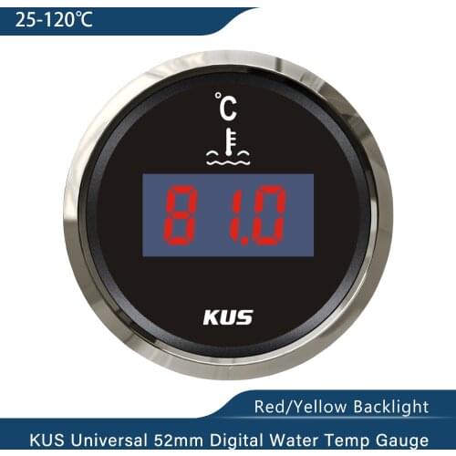 New KUS 52mm Car Boat Digital Water Temp Meter for Car Turbo Boost Water Temperature Gauge Indicator 25-120 Celsius 12V 24V
