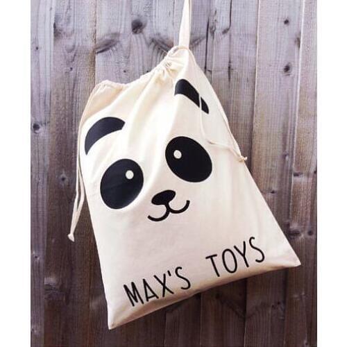 Personalized name Panda kids Nursery storage Canvas gift toy bags Christmas Santa Sacks birthday cotton drawstring storage pouch