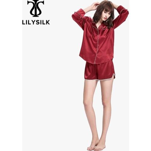 LilySilk 100 Silk Pajamas Shorts Set Women 22 momme Sleepwear Luxury With Trimming Stitch Sleep Lounge Free Shipping