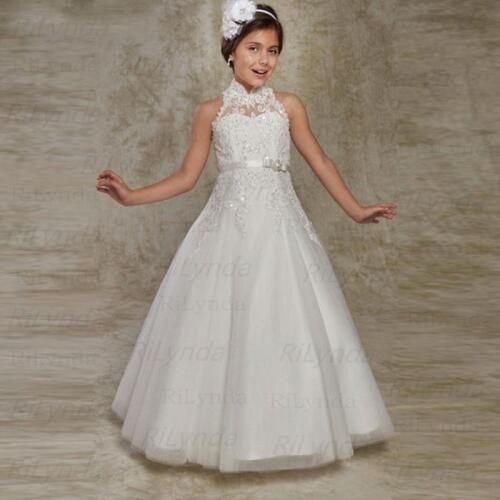 2020 Flower Girl Dress Ivory White Lace Girl Dress Floor Length First Communion Dress Princess Dress