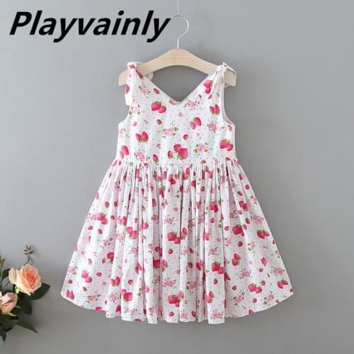 Flower Girl Dresses 2021 Easter Baby Girl Floral Dress Strawberry V neck Cotton Sundress Dress Girl Clothes E17131