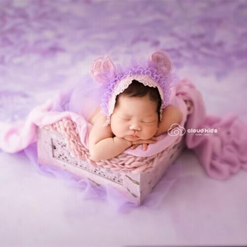 Handmade Lilac Lace Ruffle flower hat Purple Baby Girl Ruffle Bear Bonnet Newborn Animal Hat Baby Teddy Bear Bonnet Photo Props