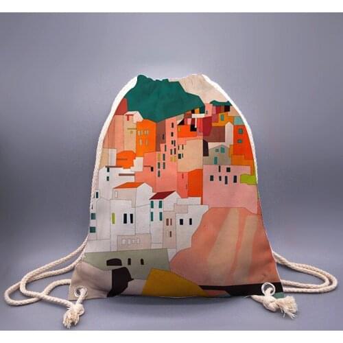 3D Printing Women Mens Drawstring Bag, Colorful World Print Cute Travel Backpack, Fashionable