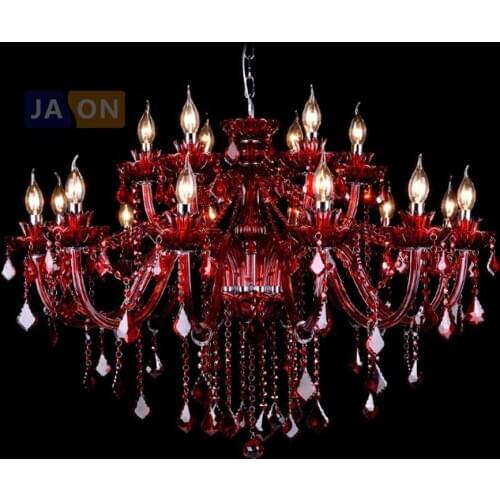 Led e14 European Iron Crystal Glass Red Chandelier Lighting LED Lamp LED Ligh For Foyer Dinning Room Lounge Area
