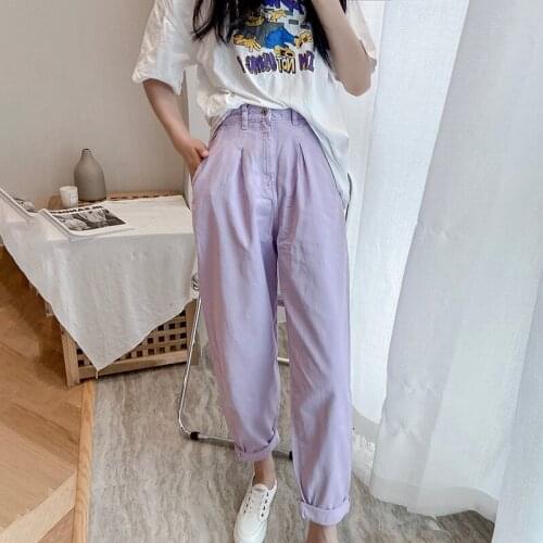 Loose Pleated Harem Pants Female Casual Pockets Denim Trousers Slouchy Jeans Streetwear Women High Waist Mom Jeans