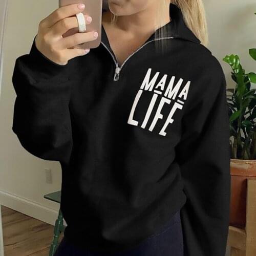 Plus Size 5XL 2020 Autumn and Spring Women New Fashion Long Sleeve Letter Print Mama Life Zipper Sweatshirt Sports Shirts