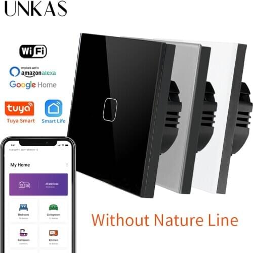 UNKAS Crystal Glass Panel EU/UK Standard 1/2/3 Gang Wall Light Touch Switch Tuya/Smart Life Wireless ControL Touch Light Switch