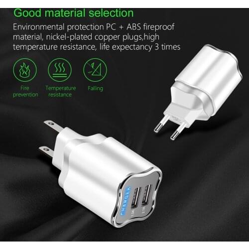 USB Charger EU US 2A Plug Mobile Phone Power Adapter for Huawei Xiaomi Samsung OPPO One Plus 2 Port Fast Charging Universal Plug