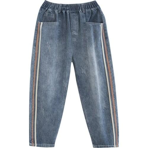 Retro Side Striped Denim Trousers Vintage Harajuku Pants Women 2021Korean Straight High Waist Casual Loose Long Jeans Streetwear