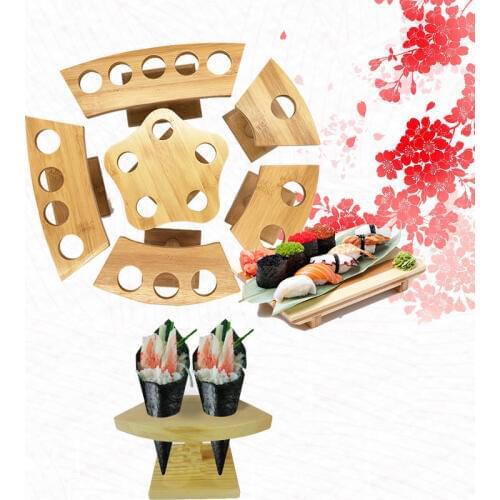 Sushi Fame Food Display Kitchenware Wooden Tableware Japanese And Korean Food Sushi Rack With Five Stand Tableware Set 1PCS