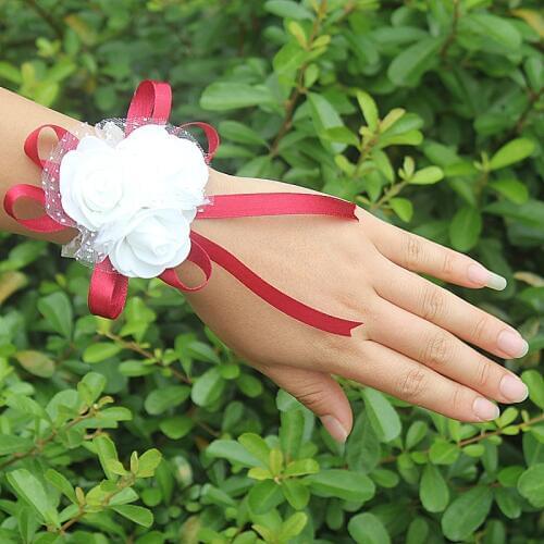 Prom Beutiful PE Rose Flower Party Wrist Flower Wedding Wrist Flower Hot Pink Bridesmaid Silk Corsage Hand Flowers For Mariage