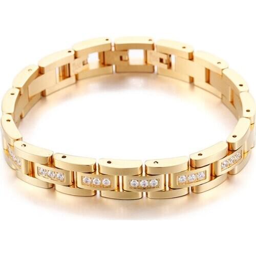 Jewelry Gold color Bracelet Mens Titanium Steel Bracelet for women with cz stones