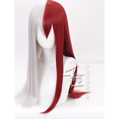 My Hero Academia Todoroki Shoto Women Long Wig Cosplay Costume Boku no Hero Academia Red and White Hair Halloween Party Wigs