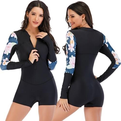 Women Plus Size Zip Front One Piece Rash Guard Sun Protection Short Sleeve Swimsuit Printed Colorblock Surfing Boyshort Swimwear