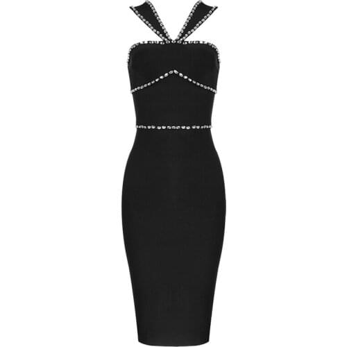 Women Dress Sexy Bandage Nice Summer Bodycon Dress Beading New Arrival Club Celebrity Party Dresses Black Clothes