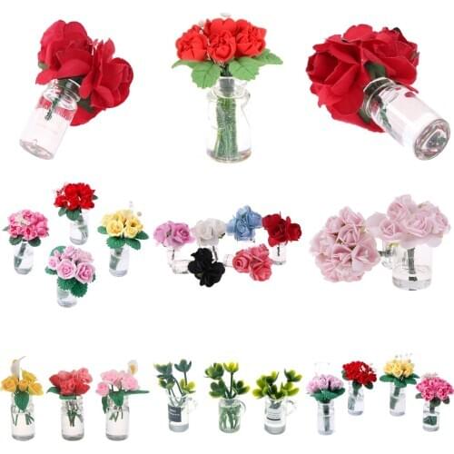 1pc Mini Flowers Potted Plant Doll House Decor 1:12 DollHouse Furniture Toys Garden Ornaments