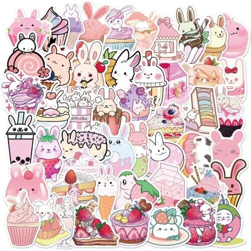 10/30/50pcs Dessert Rabbit Stickers Waterproof Skateboard Guitar Laptop Luggage Cute Pink Decal Sticker Kids Girl Toys