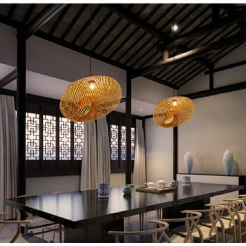 100% hand woven bamboo and wood chandelier, suitable for hotel garden, dining room, study, living room, lighting, handmade lamp