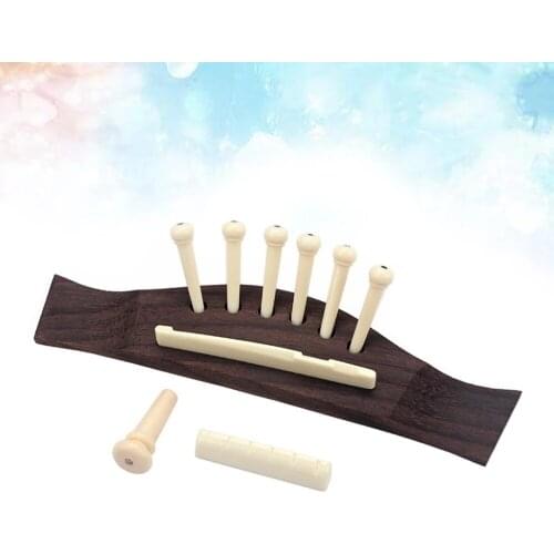 6-String Rosewood Saddle Through Acoustic Guitar Bridge Bovine Bone Guitar Saddle Nut Slotted Bridge Endpins for Folk Class
