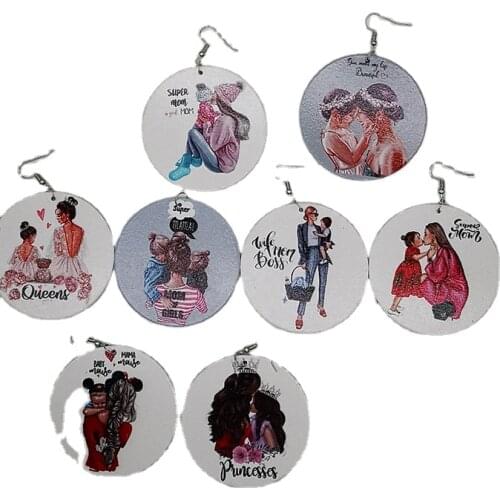 Free Shipping!Wooden round Mother and Daughter Earrings