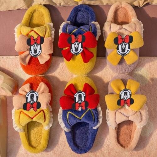 Disney Big Childrens Cartoon Minnie Mickey Non-slip Soft Bottom Boys and Girls Thicken Warm Home Shoes Slippers Cotton Shoes