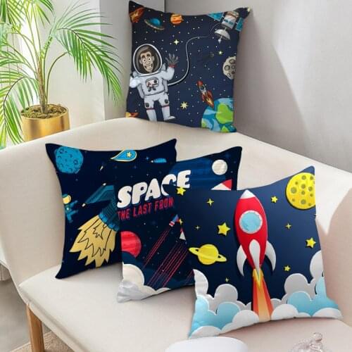 Cartoon Spacecraft Cushion Cover Astronaut Rocket Decorative Pillows Case for Home Chair Space Pillow Cover 45*45cm