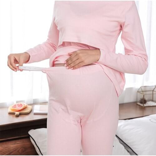 2Pcs Pregnant Womens Clothes Cotton Maternity Long Trousers Thermal Skin-Friendly Breathable Soft Comfortable Bottoming Pants