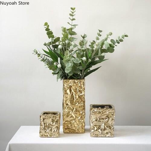 Home Creative Golden Origami Ceramic Vase Ornaments Simulation Flower Flower Arrangement Accessories Living Room Geometric Vase
